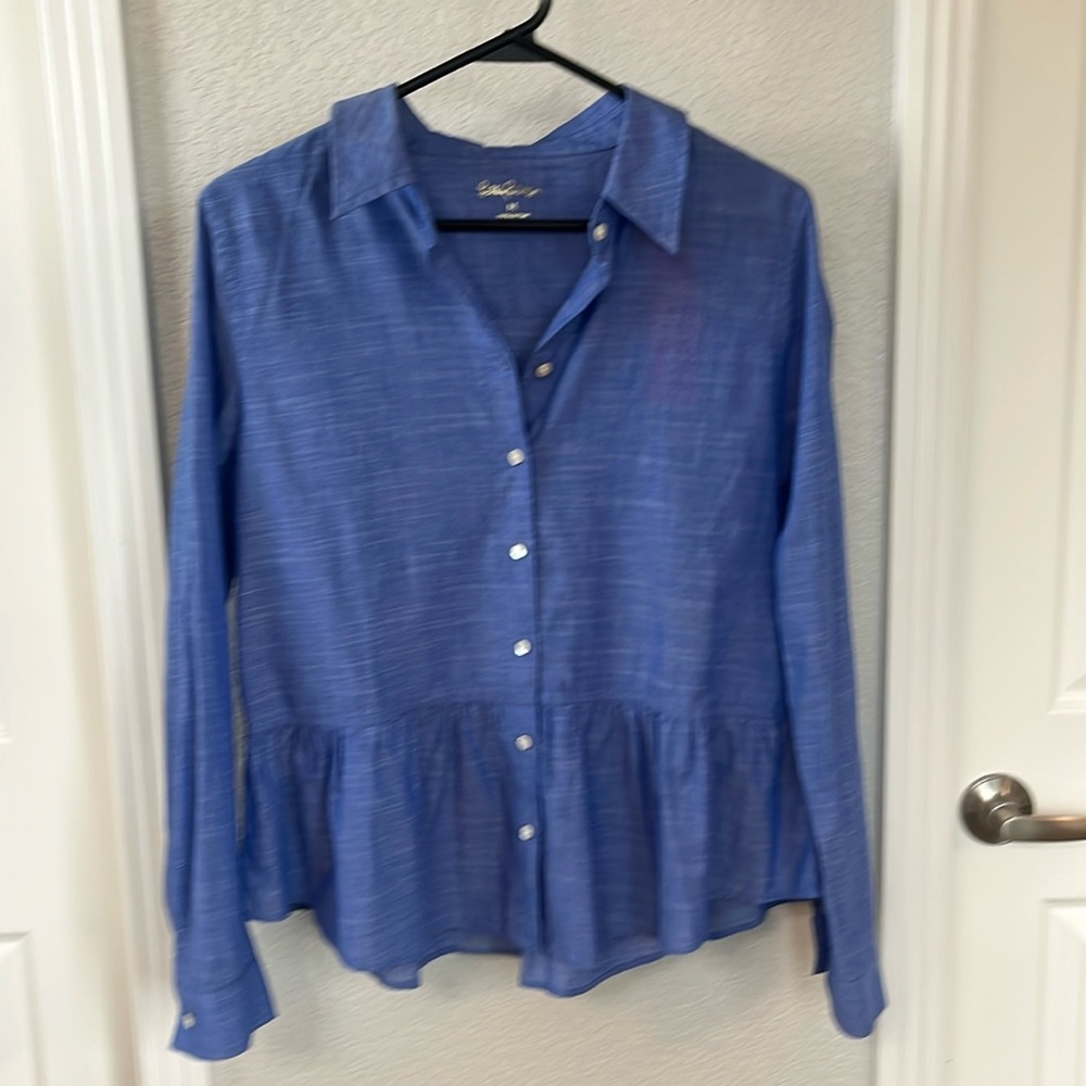 Lilly Pulitzer Blue Button-Down Peplum Shirt